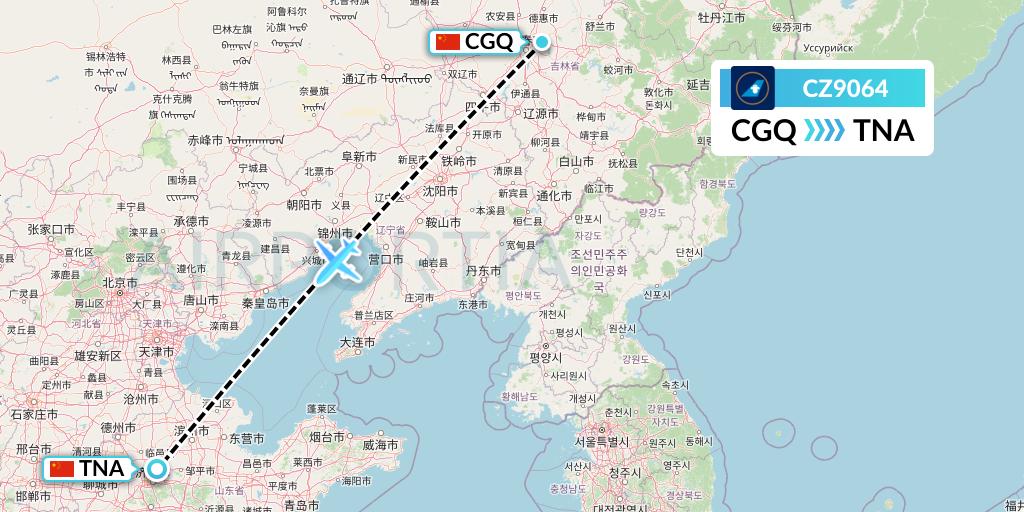 CZ9064 China Southern Airlines Flight Map: Changchun to Jinan