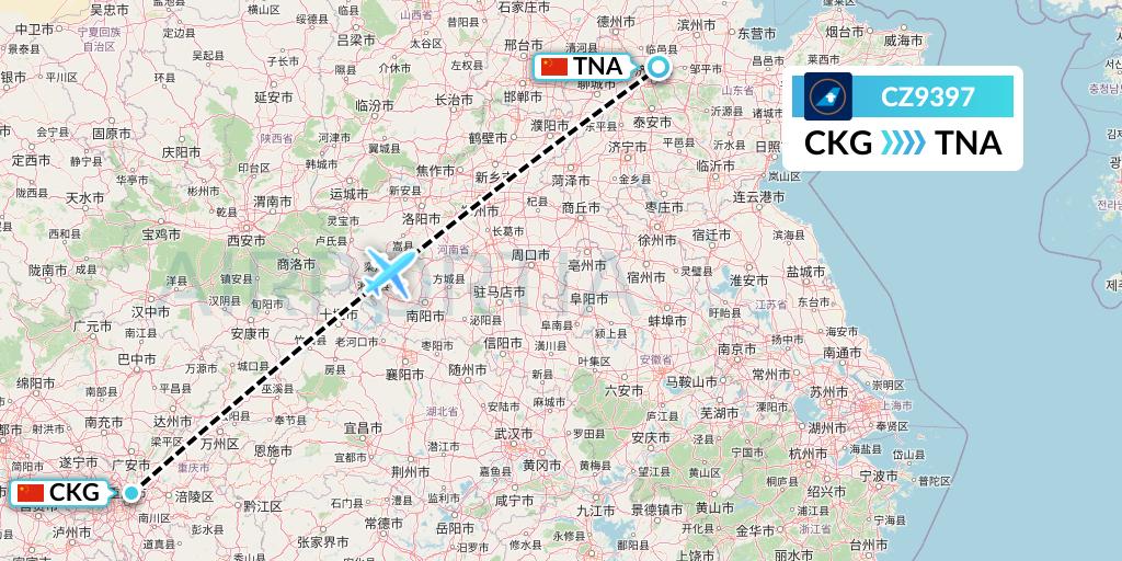 CZ9397 China Southern Airlines Flight Map: Chongqing to Jinan