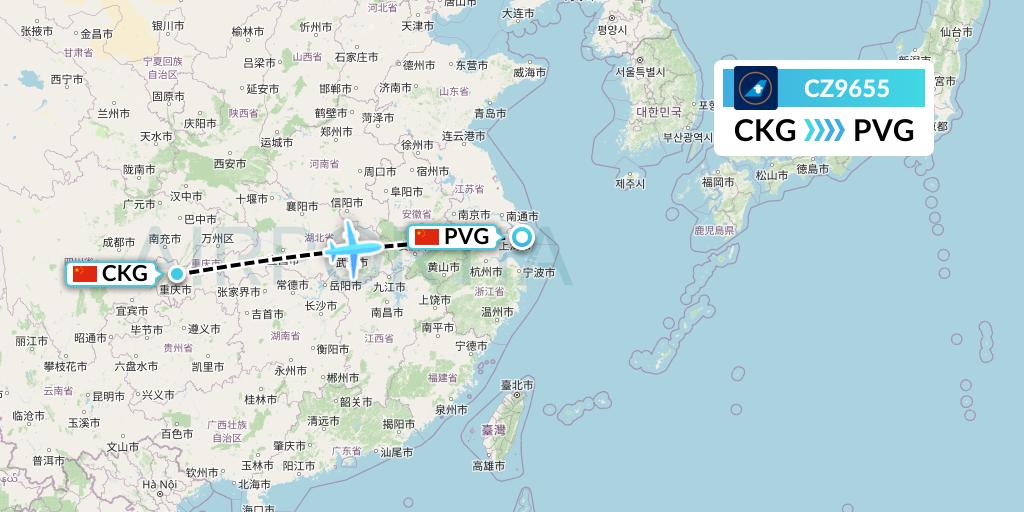 CZ9655 China Southern Airlines Flight Map: Chongqing to Shanghai