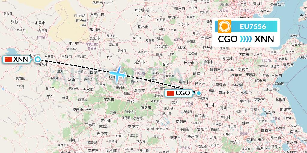 EU7556 Chengdu Airlines Flight Map: Zhengzhou to Xining