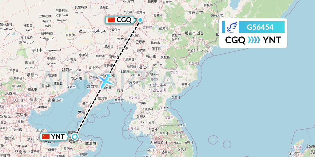 G56454 China Express Airlines Flight Map: Changchun to Yantai