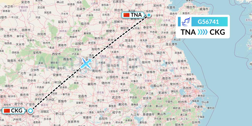 G56741 China Express Airlines Flight Map: Jinan to Chongqing