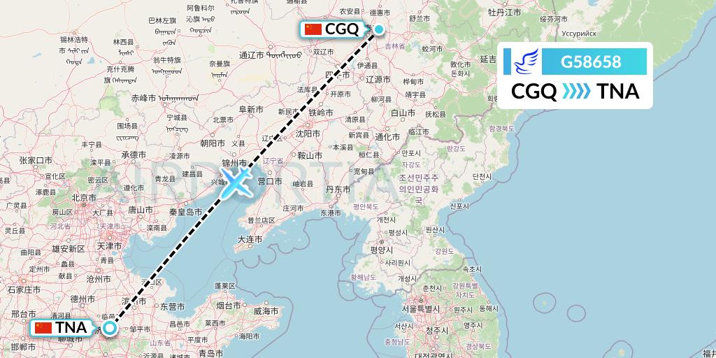 G58658 China Express Airlines Flight Map: Changchun to Jinan