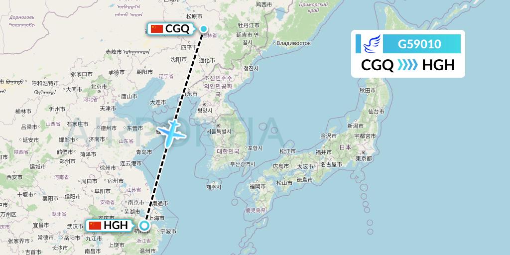 G59010 China Express Airlines Flight Map: Changchun to Hangzhou