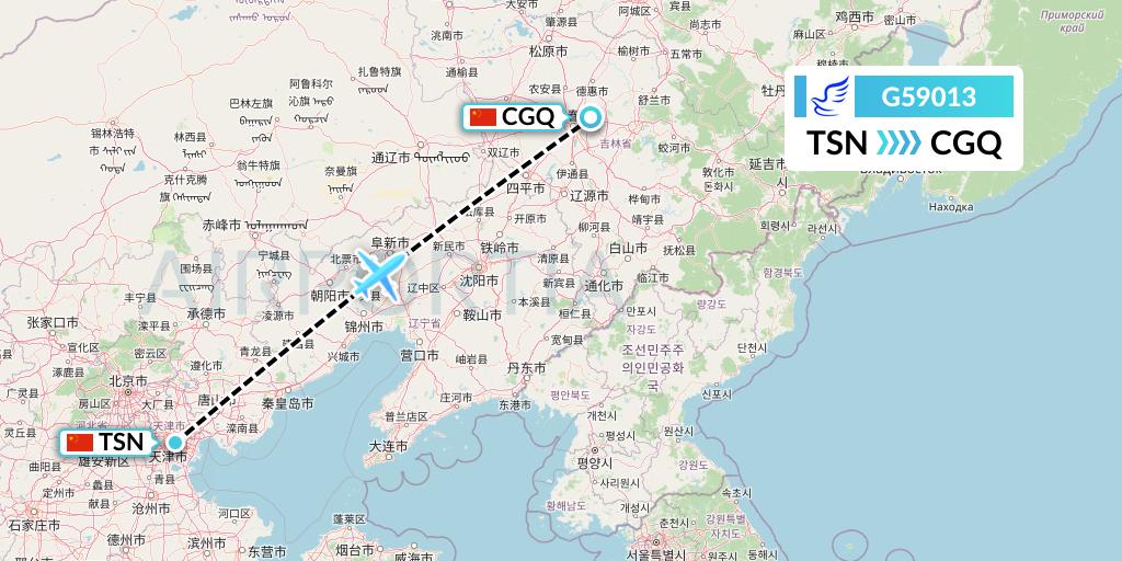 G59013 China Express Airlines Flight Map: Tianjin to Changchun