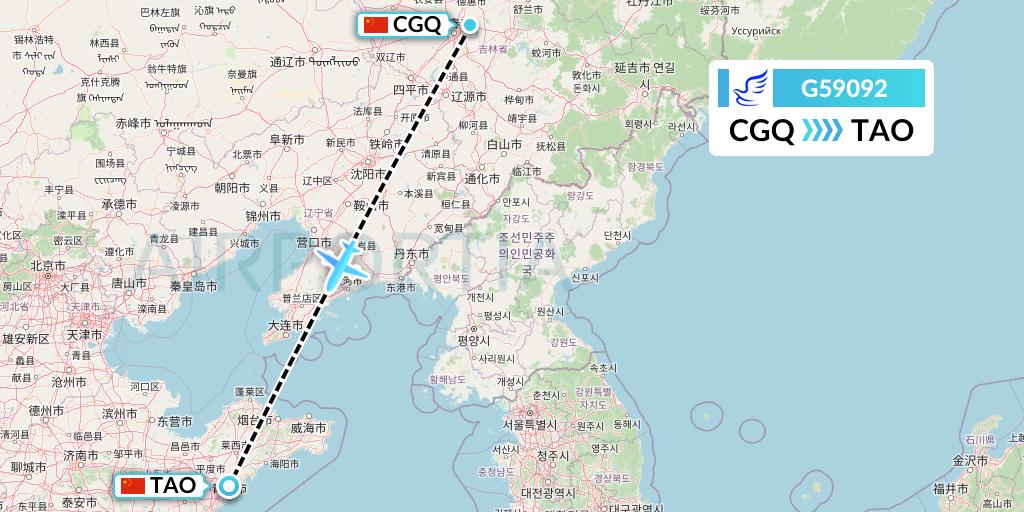 G59092 China Express Airlines Flight Map: Changchun to Qingdao