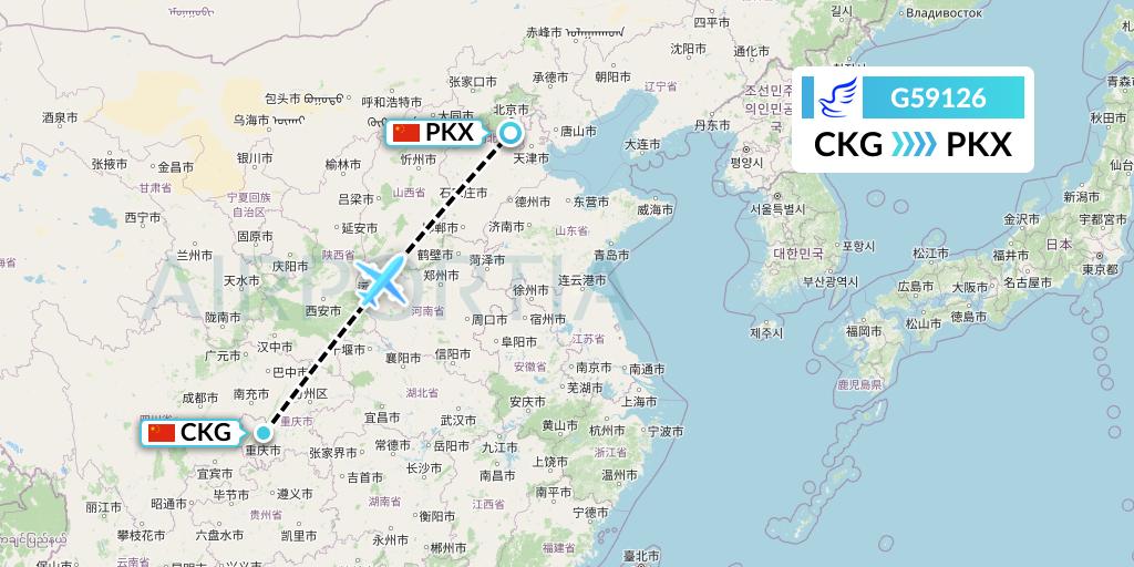 G59126 China Express Airlines Flight Map: Chongqing to Beijing