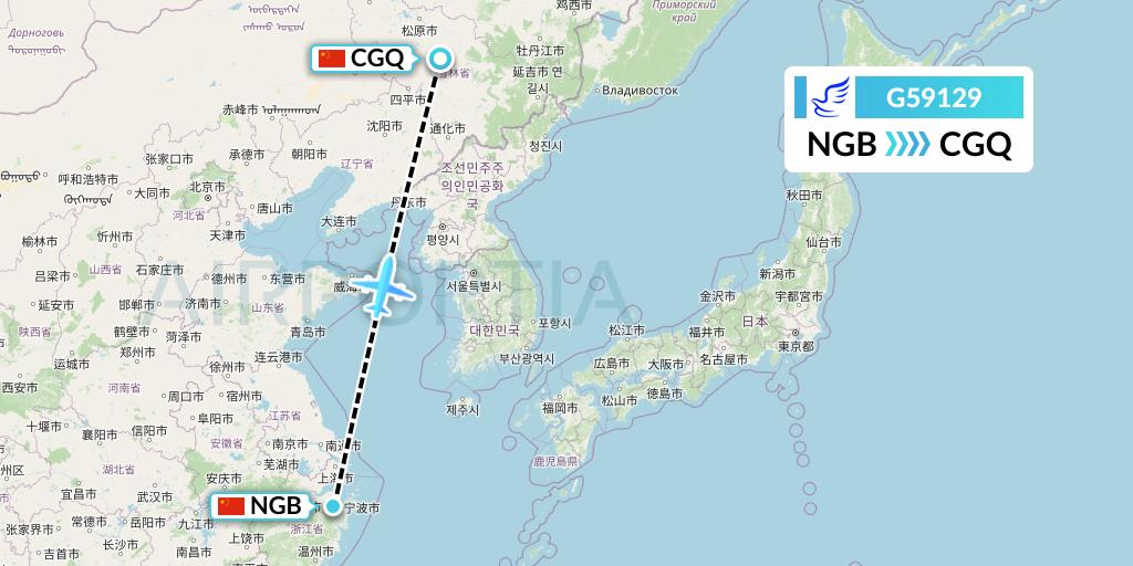 G59129 China Express Airlines Flight Map: Ningbo to Changchun