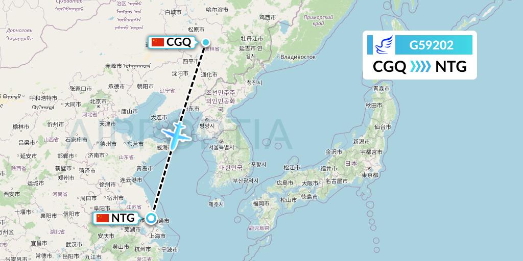 G59202 China Express Airlines Flight Map: Changchun to Nantong