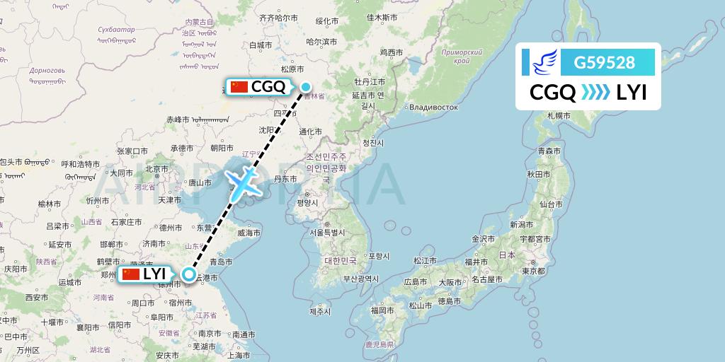 G59528 China Express Airlines Flight Map: Changchun to Linyi
