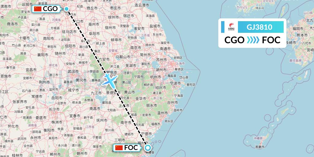 GJ3810 Loong Airlines Flight Map: Zhengzhou to Fuzhou
