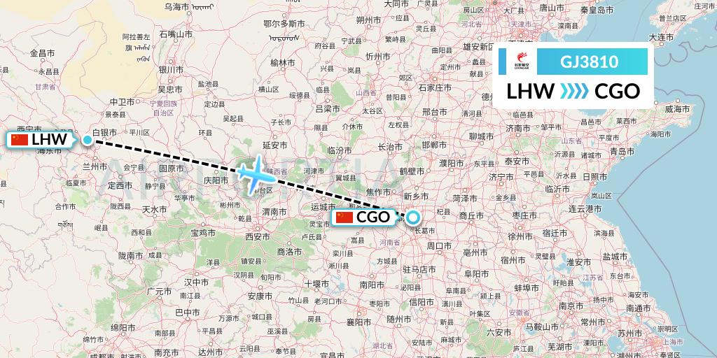 GJ3810 Loong Airlines Flight Map: Lanzhou to Zhengzhou
