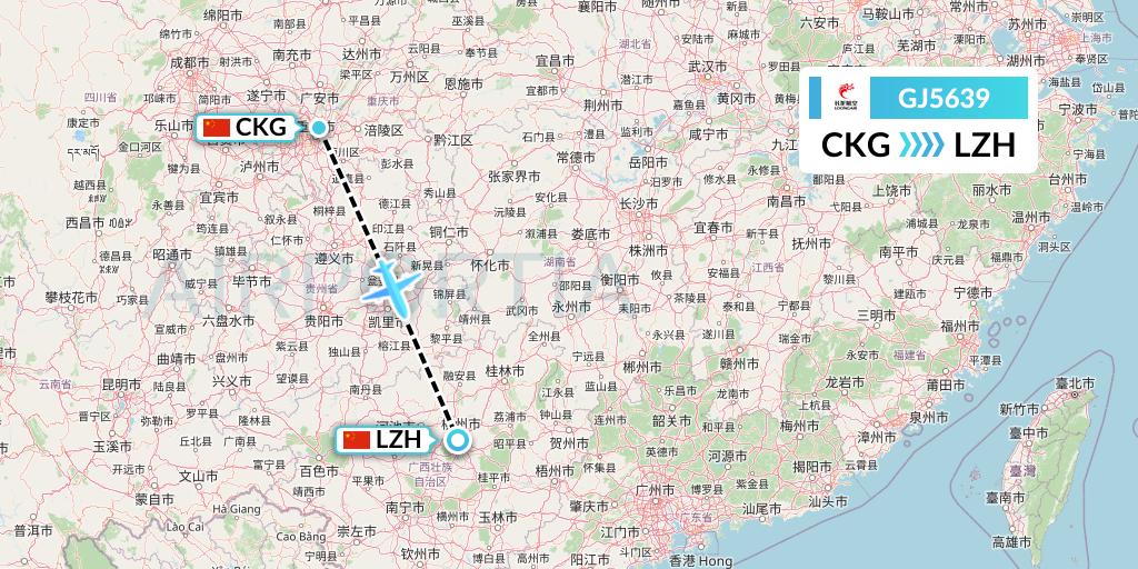 GJ5639 Loong Airlines Flight Map: Chongqing to Liuzhou