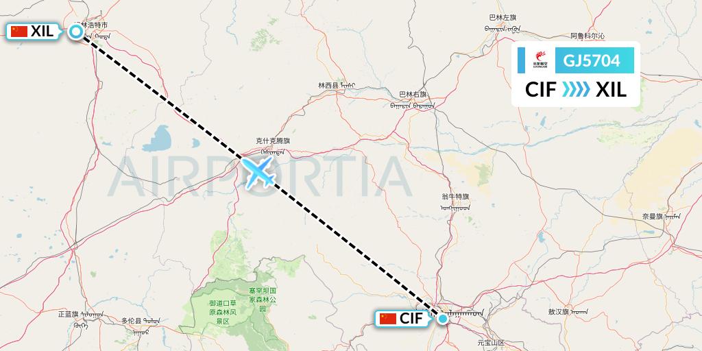 GJ5704 Loong Airlines Flight Map: Chifeng to Xilinhot