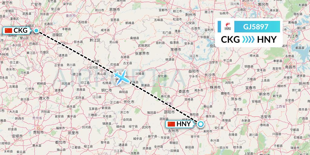 GJ5897 Loong Airlines Flight Map: Chongqing to Hengyang