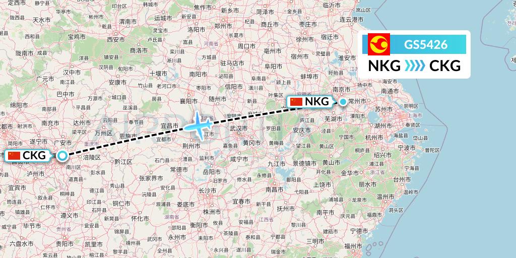 GS5426 Tianjin Airlines Flight Map: Nanjing to Chongqing