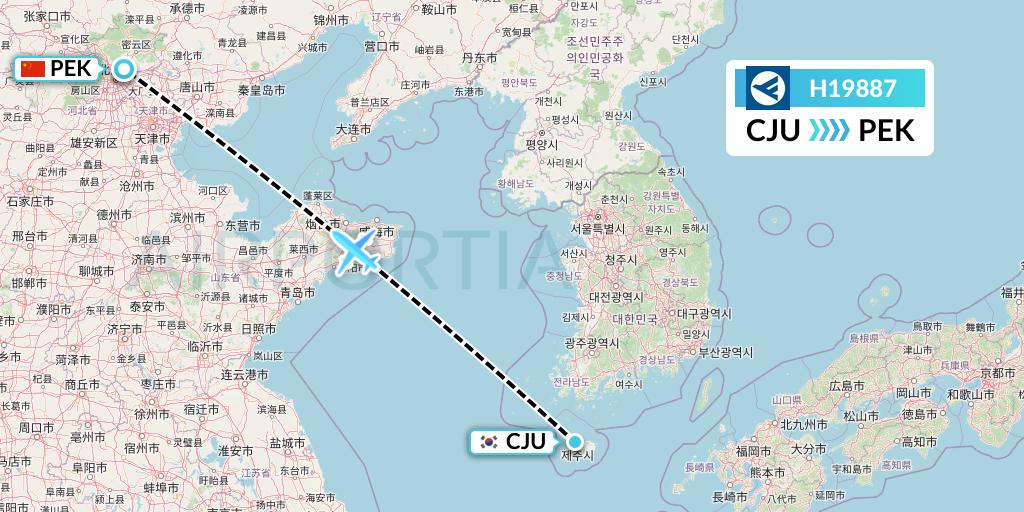 H19887 Hahn Air Systems Flight Map: Jeju to Beijing