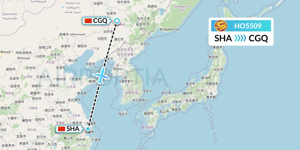 HO5509 Juneyao Airlines Flight Map: Shanghai to Changchun