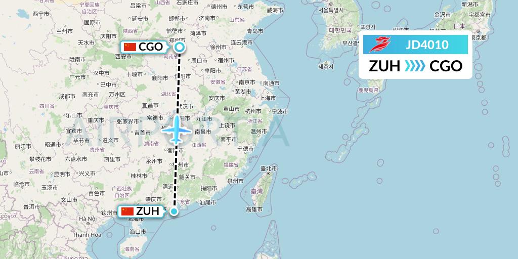 JD4010 Capital Airlines Flight Map: Zhuhai to Zhengzhou