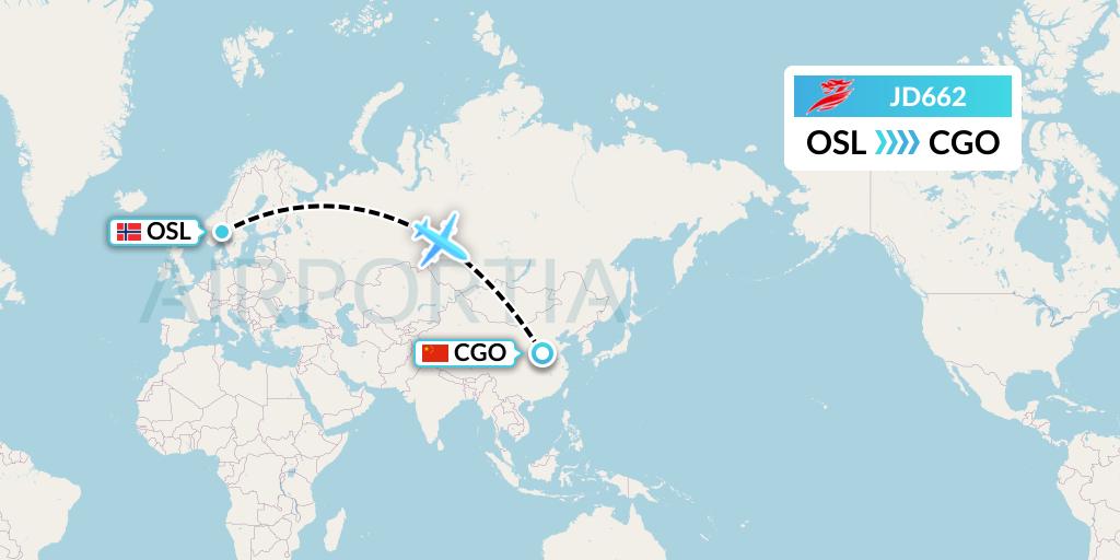 JD662 Capital Airlines Flight Map: Oslo to Zhengzhou