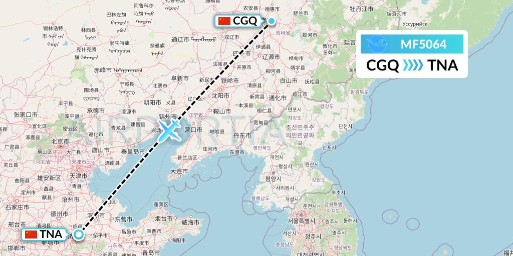 MF5064 Xiamen Airlines Flight Map: Changchun to Jinan