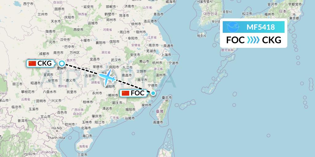 MF5418 Xiamen Airlines Flight Map: Fuzhou to Chongqing