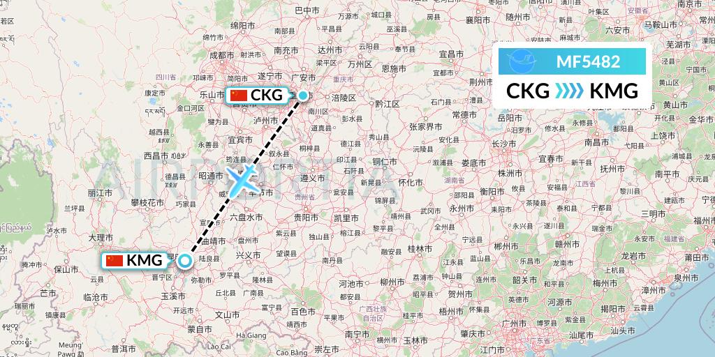 MF5482 Xiamen Airlines Flight Map: Chongqing to Kunming