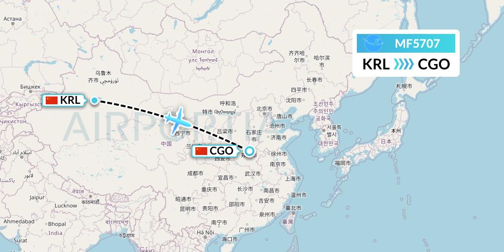 MF5707 Xiamen Airlines Flight Map: Korla to Zhengzhou