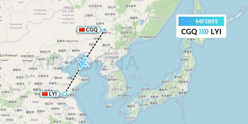 MF5895 Xiamen Airlines Flight Map: Changchun to Linyi