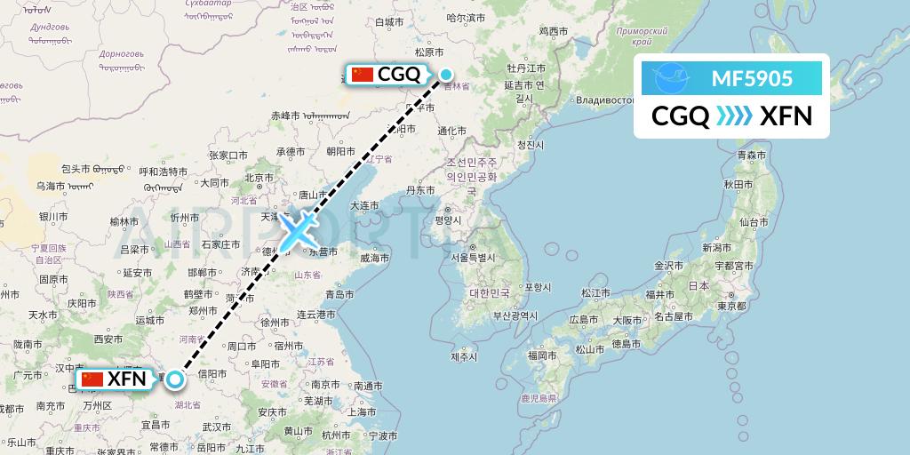MF5905 Xiamen Airlines Flight Map: Changchun to Xiangyang