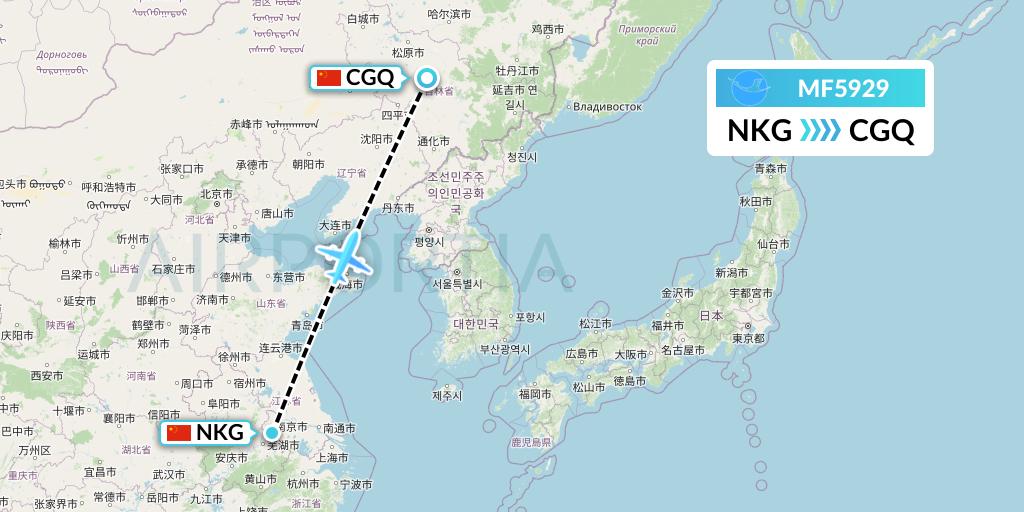MF5929 Xiamen Airlines Flight Map: Nanjing to Changchun