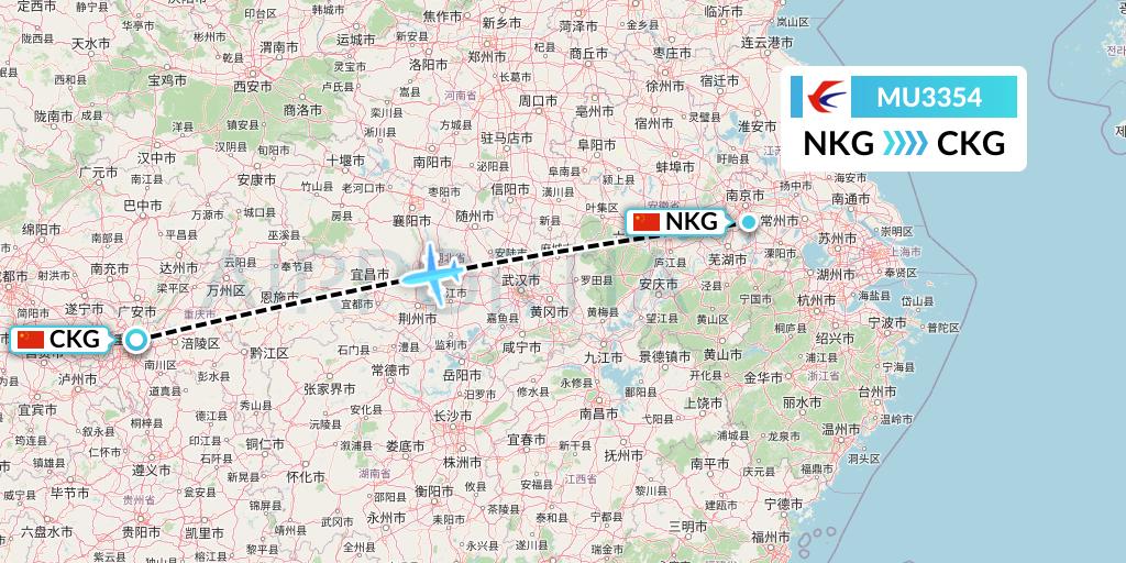 MU3354 China Eastern Airlines Flight Map: Nanjing to Chongqing