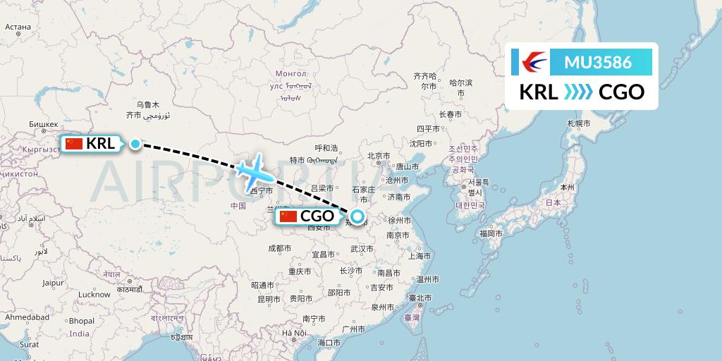 MU3586 China Eastern Airlines Flight Map: Korla to Zhengzhou