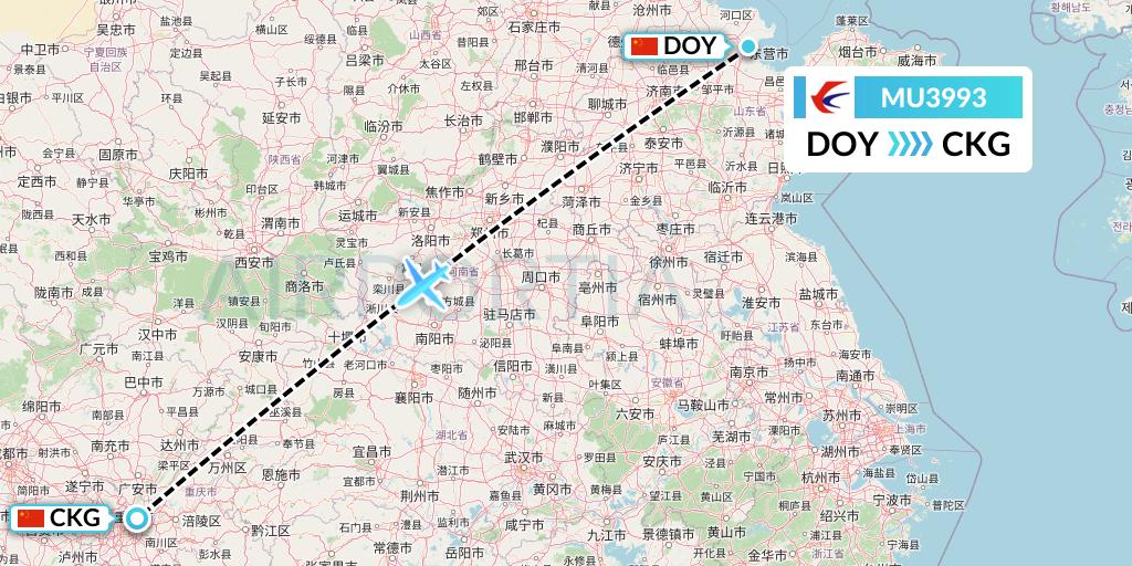MU3993 China Eastern Airlines Flight Map: Dongying to Chongqing