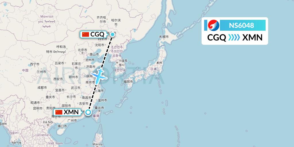 NS6048 Hebei Airlines Flight Map: Changchun to Xiamen