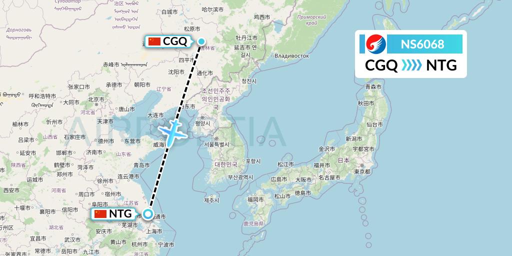 NS6068 Hebei Airlines Flight Map: Changchun to Nantong