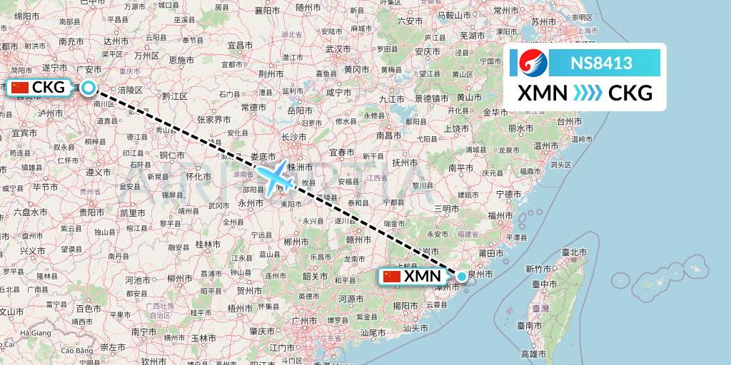 NS8413 Hebei Airlines Flight Map: Xiamen to Chongqing