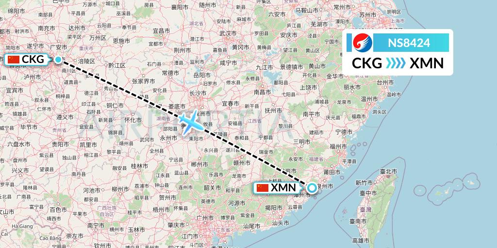 NS8424 Hebei Airlines Flight Map: Chongqing to Xiamen