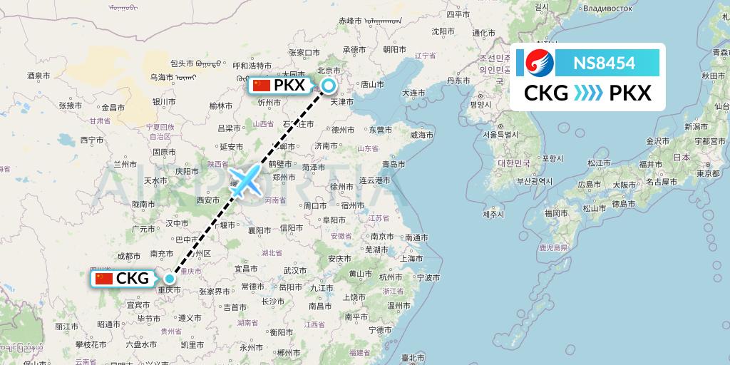 NS8454 Hebei Airlines Flight Map: Chongqing to Beijing