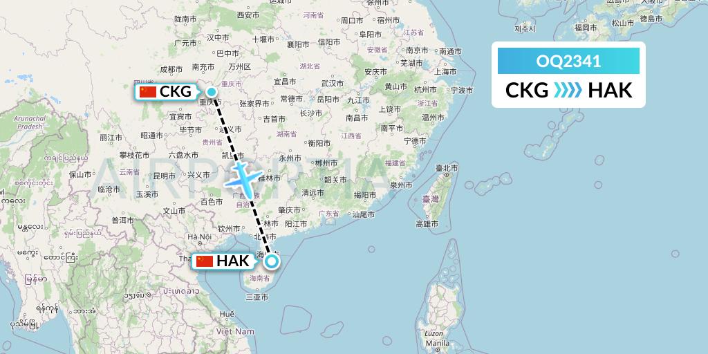 OQ2341 Chongqing Airlines Flight Map: Chongqing to Haikou