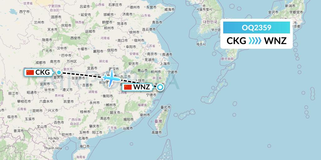 OQ2359 Chongqing Airlines Flight Map: Chongqing to Wenzhou