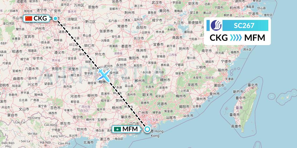 SC267 Shandong Airlines Flight Map: Chongqing to Macau