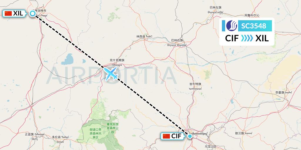 SC3548 Shandong Airlines Flight Map: Chifeng to Xilinhot