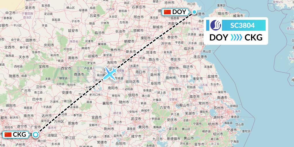 SC3804 Shandong Airlines Flight Map: Dongying to Chongqing