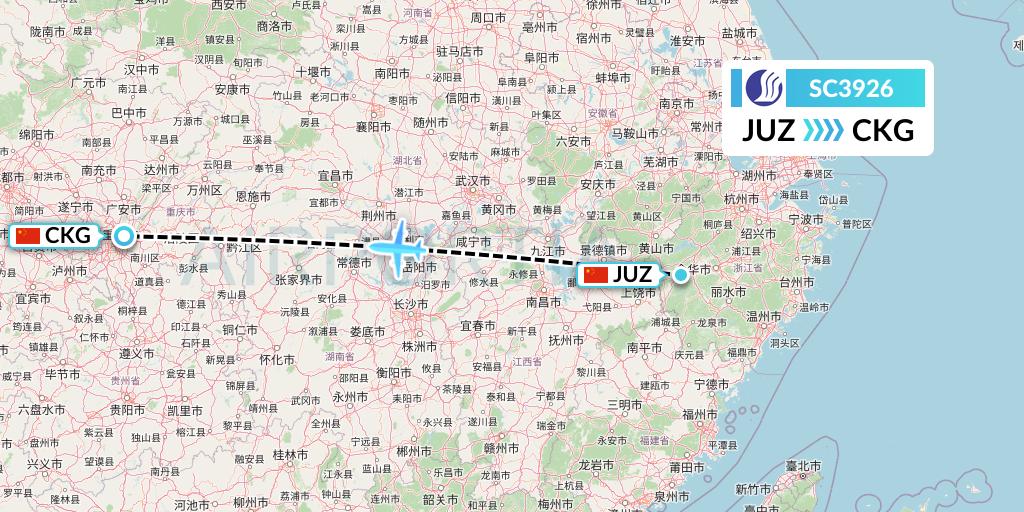 SC3926 Shandong Airlines Flight Map: Quzhou to Chongqing
