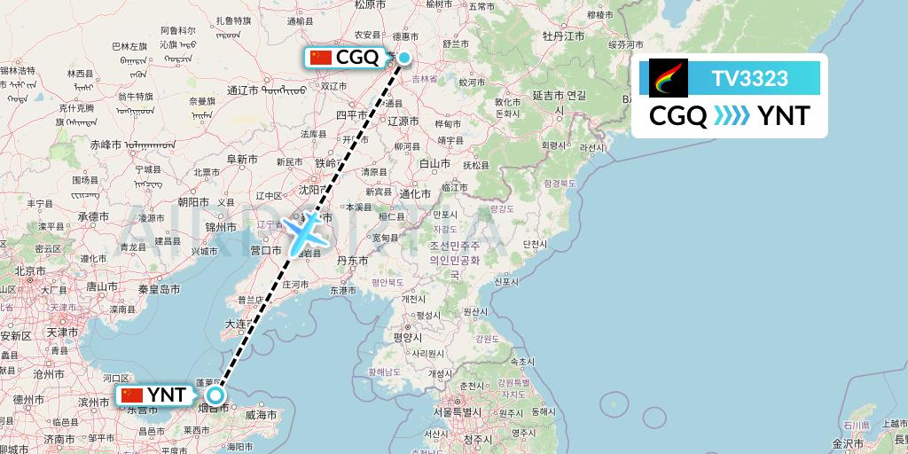 TV3323 Tibet Airlines Flight Map: Changchun to Yantai