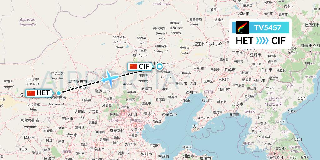 TV5457 Tibet Airlines Flight Map: Hohhot to Chifeng