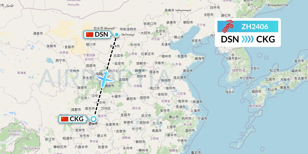 ZH2406 Shenzhen Airlines Flight Map: Dongsheng to Chongqing
