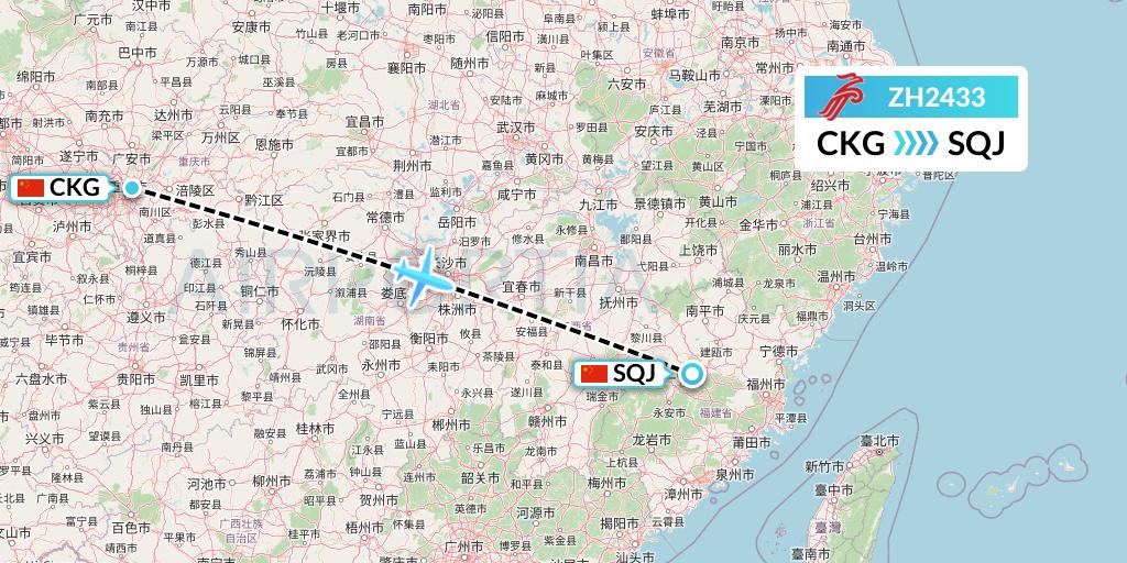 ZH2433 Shenzhen Airlines Flight Map: Chongqing to Fuzhou