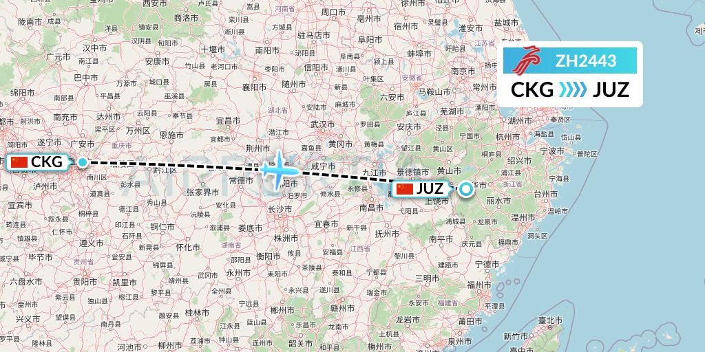 ZH2443 Shenzhen Airlines Flight Map: Chongqing to Quzhou